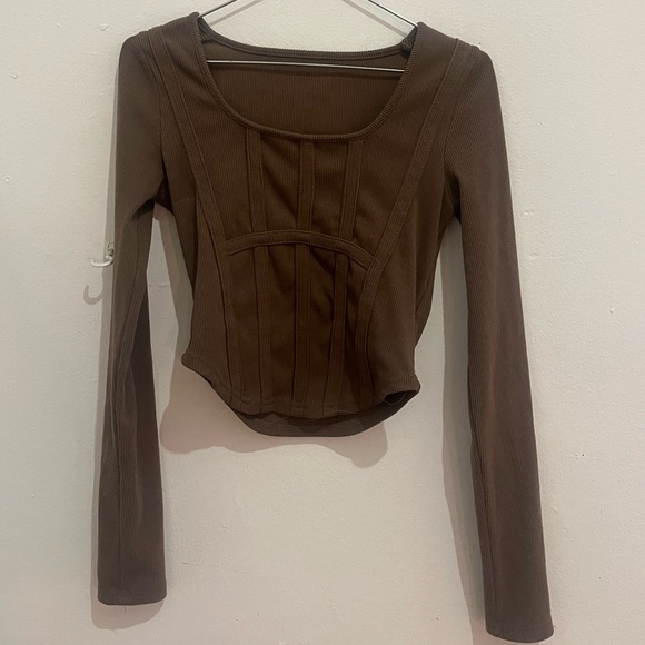 Brown Longsleeve Corset Style Crop Top XS - Picture 2 of 4